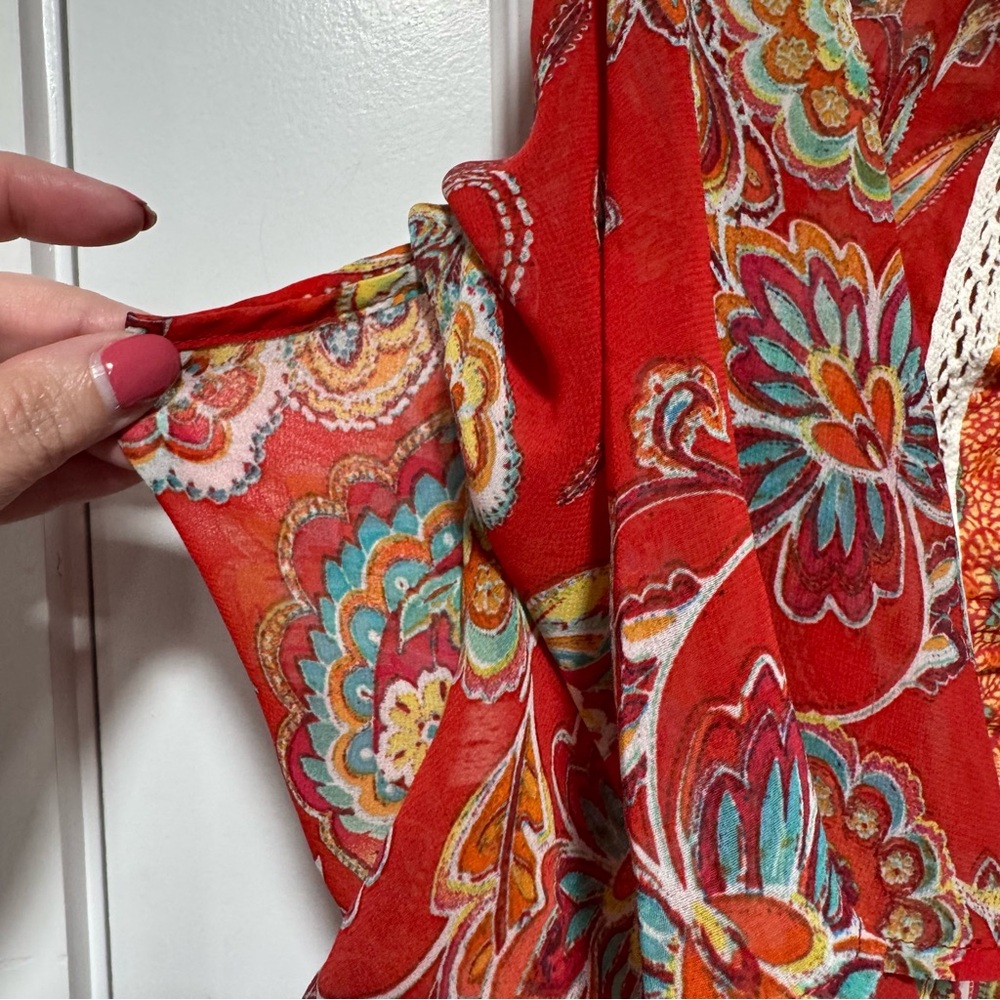 new directions Orange Paisley Lace-Trim Peasant Blouse 03-0116 - Picture 4 of 8